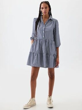 GAP | Striped Navy and White Tiered Shirt Dress